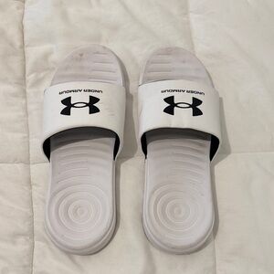 Under Armour White Slide Sandals with Black Logo